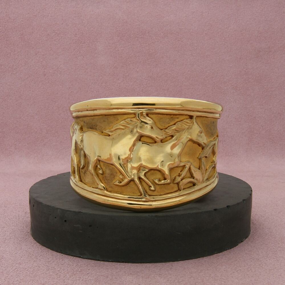 sterling silver gold plate southwestern mustang horses cuff bracelet size 6in